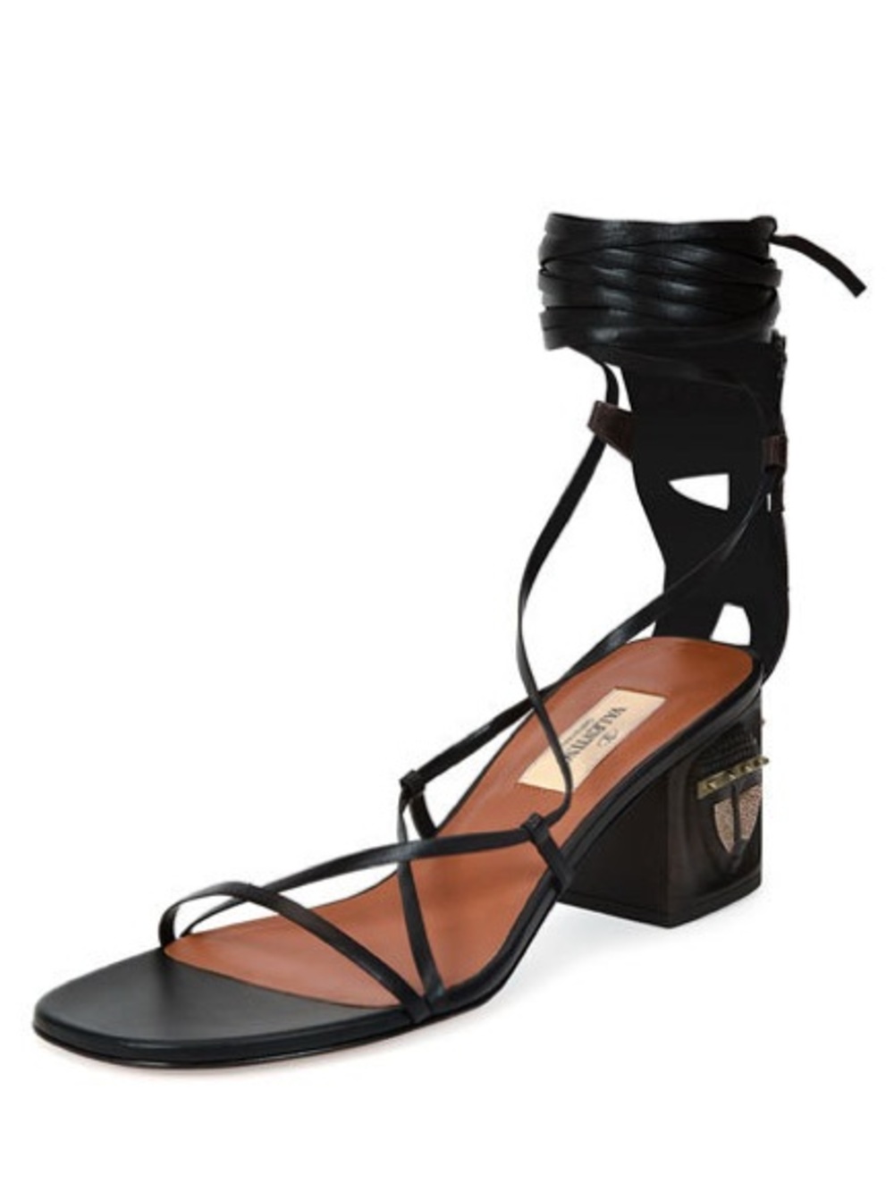 Valentino Garavani Mask-Heel Lace-Up Leather Sandal 37 BRAND NEW